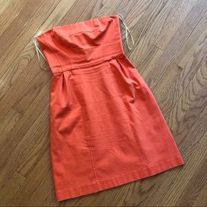 Theory Strapless Cotton Dress in Orange
